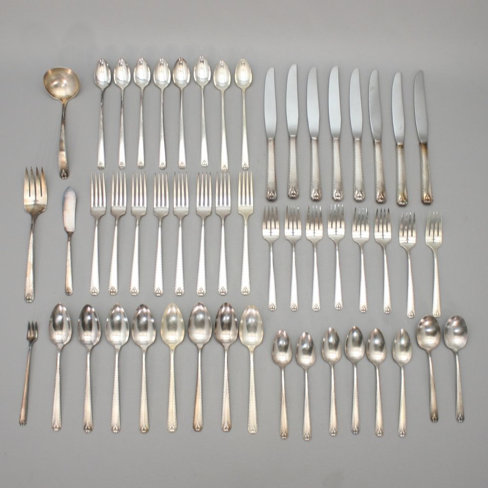 Vintage 52 Piece Prestige Silver Plated Silverware Flatware Knife Spoon Fork Set